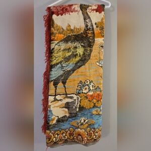 Vintage Peacock Wall Hanging Tapestry Carpet Plush Velvet Turkish 69”x49”